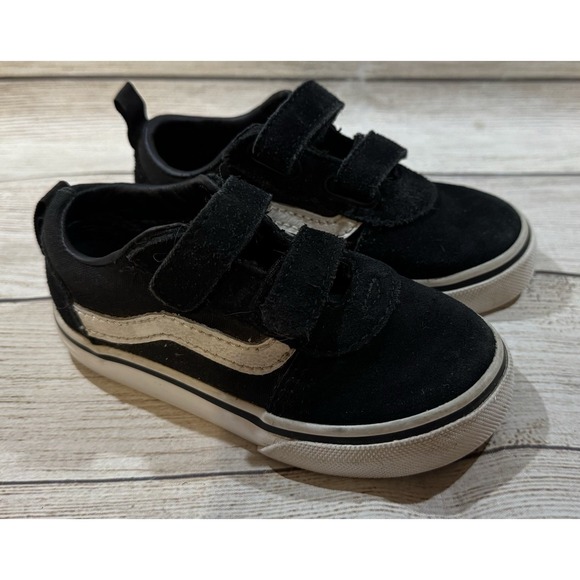 Vans Ward V Toddler Shoes Black White Suede Canvas Strap Skate Sz 7 - Picture 3 of 9